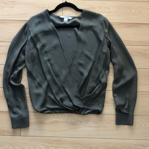 DVF Olive Green Long Sleeve Silk Wrap Blouse